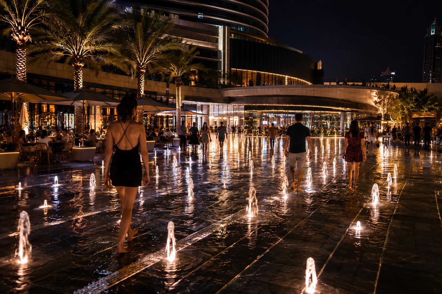 Fuentes arquitectónicas transitables integradas al pavimento para plazas interactivas urbanas